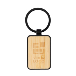 Llavero de bambú con borde y colgador de metal negro personalizable color negro vista de impresión