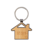 Llavero hecho de bambú y zinc en forma de casa personalizable color marrón vista de impresión