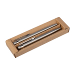 Set de bolígrafo y roller de acero inoxidable tinta azul color plateado tercera vista