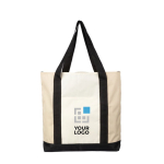 Bolsa de RPET con cremallera en parte superior y bolsillo delante color beige vista de impresión