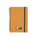 Libreta de piel reciclada con cierre elástico y hojas a rayas A5 color marrón vista de impresión