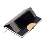 Libreta de cubierta plegable con soporte para móvil hojas a rayas A5 color gris octava vista