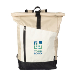 Mochila enrollable de RPET con cremallera en la parte frontal color beige vista de impresión