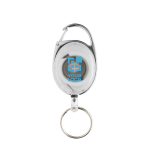 Llavero de ABS reciclado y zinc con cordón y mosquetón sujetador color blanco vista de impresión