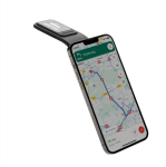 Soporte magnético de coche para móvil con materiales reciclados color negro vista con logo