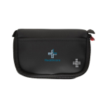 Botiquín de primeros auxilios para empresa de nobuk con 15 accesorios color negro vista con logo