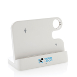 Soporte de carga de plástico reciclado inalámbrico para 3 dispositivos color blanco vista de impresión