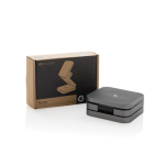 Cargador portable inalámbrico de aluminio reciclado 3 en 1 color gris vista con caja