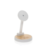 Cargador magnético inalámbrico de plástico reciclado y bambú 2 en 1 color blanco vista de impresión