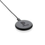 Cargador magnético inalámbrico de plástico reciclado y bambú 3 en 1 color negro vista con logo