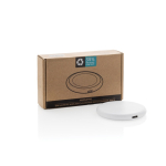 Cargador magnético inalámbrico de plástico reciclado y bambú 3 en 1 color blanco segunda vista con caja