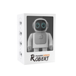 Robot Robert que baila con conexión móvil y altavoz incorporado color blanco vista con caja