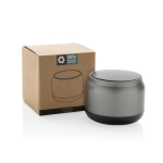 Altavoz inalámbrico de plástico reciclado con micrófono 3W color gris segunda vista con caja