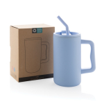Taza térmica elegante de acero inoxidable reciclado 800ml color azul claro vista con caja