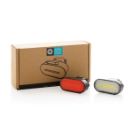 Set de dos luces de bici de plástico reciclado con 5 modos de luz color negro vista con caja