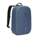 Mochila antirrobo de RPET impermeable con protección RFID 16” color azul marino vista con logo