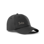 Gorra de RPET de 6 paneles con cierre de hebilla ajustable 85 g/m2 color negro vista con logo