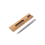 Bolígrafo de acero inoxidable reciclado con clip y tinta azul color plateado mate tercera vista