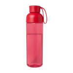 Botella de plástico reciclado con una cómoda asa de silicona 600ml color rojo segunda vista frontal