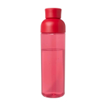 Botella de plástico reciclado con una cómoda asa de silicona 600ml color rojo segunda vista trasera