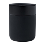 Vaso de cerámica con envoltura de silicona y tapa de plástico 330ml color negro