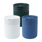 Vaso de cerámica con envoltura de silicona y tapa de plástico 330ml color negro segunda vista varios colores