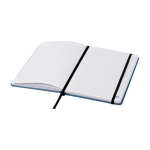 Libreta con tapa de tejido RPET con portabolígrafos A5 hojas a rayas color azul cian segunda vista