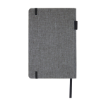 Libreta con tapa de tejido RPET con portabolígrafos A5 hojas a rayas segunda vista trasera