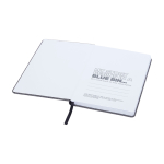 Libreta con tapa de tejido RPET con portabolígrafos A5 hojas a rayas cuarta vista