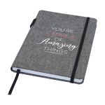 Libreta con tapa de tejido RPET con portabolígrafos A5 hojas a rayas vista impresión serigrafía