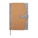 Libreta de fieltro y corcho reciclado con bolsillos A5 hojas a rayas color natural segunda vista frontal