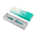 Bolígrafo de metal Parker Jotter SE Global Icons tinta azul color turquesa segunda vista frontal