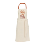 Delantal de algodón reciclado con cinta de cuello de color 200 g/m2 color salmón vista impresión serigrafía