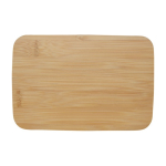 Fiambrera de plástico reciclado con tapa de bambú y banda elástica color negro segunda vista frontal