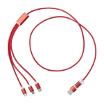 Cable 5 en 1 de aluminio recubierto en cobre con salida iOS color rojo segunda vista frontal