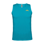 Camiseta deportivo infantil con etiqueta removible 140 g/m2 Roly color turquesa vista impresión serigrafía