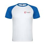 Camiseta sport infantil bicolor de manga corta 140 g/m2 Roly Indianápolis color azul real vista impresión serigrafía