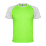 Camiseta sport infantil bicolor de manga corta 140 g/m2 Roly Indianápolis color verde fluorescente
