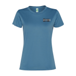Camiseta deportiva de poliéster reciclado de mujer 100 g/m2 Roly color azul pastel vista impresión serigrafía