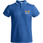 Polo de poliéster de manga corta para hombre bicolor 140 g/m2 Roly color azul real vista impresión serigrafía