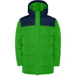 Chaqueta unisex bicolor estilo plumón de poliéster con capucha Roly color verde bosque
