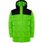 Chaqueta unisex bicolor estilo plumón de poliéster con capucha Roly color verde lima
