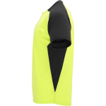 Camiseta deportiva unisex en manga corta de poliéster 140 g/m2 Roly color amarillo fluorescente vista lateral
