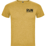Camiseta jaspeada de algodón y poliéster para hombre 150 g/m2 Roly color amarillo oscuro vista impresión serigrafía