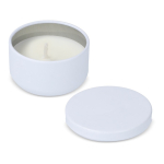 Vela de cera vegetal en tarro de acero reciclado circular color blanco quinta vista