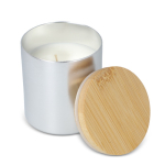 Vela de cera vegetal en tarro de aluminio reciclado metalizado color plateado tercera vista