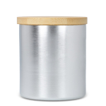 Vela de cera vegetal en tarro de aluminio reciclado metalizado color plateado cuarta vista
