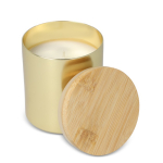 Vela de cera vegetal en tarro de aluminio reciclado metalizado color dorado tercera vista