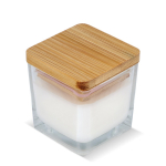 Vela de cera vegetal en tarro de cristal con tapa de bambú color blanco