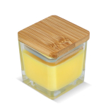 Vela de cera vegetal en tarro de cristal con tapa de bambú color amarillo